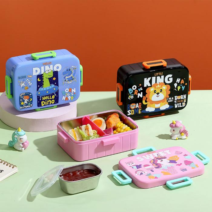 卡通方扣不銹鋼餐盒600ml+隔板/600ml+隔板+